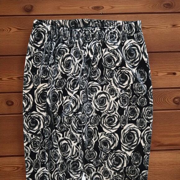 VINTAGE 80's 90's Velvet Rose Black White Print Print Rose Leggings Pants OS - Picture 2 of 2
